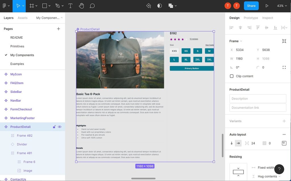 An AWS sample component in Figma, ready for use in Amplify Studio