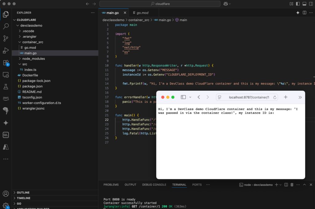 Cloudflare container development running on a Mac