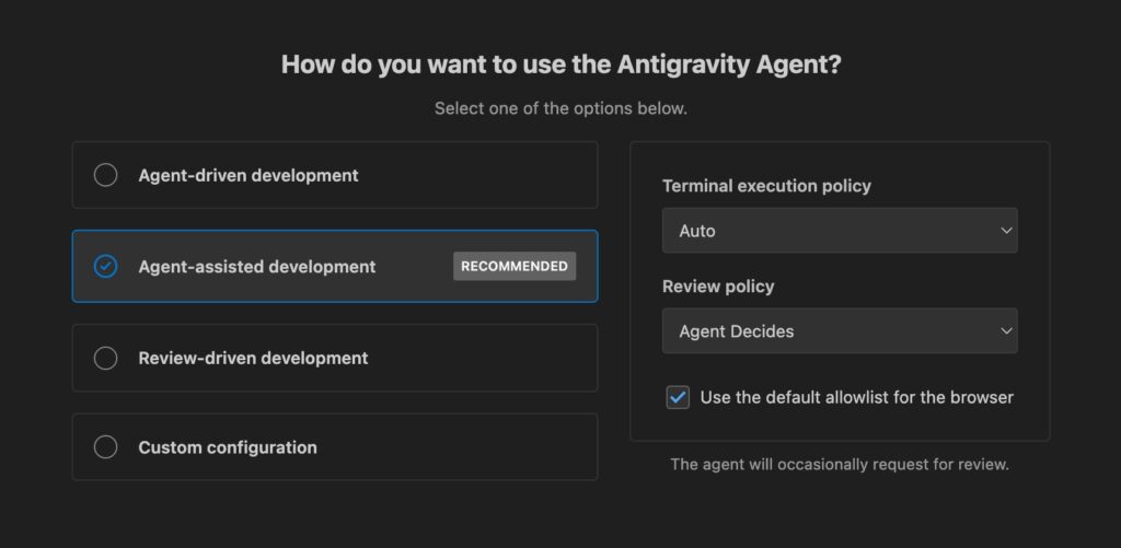 Balancing security and productivity with settings that determine how much autonomy the agent is allowed