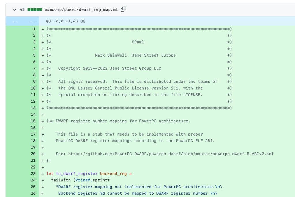 Many files in the AI-generated code credit Mark Shinwell as the author - though the AI also insisted that no code was copied